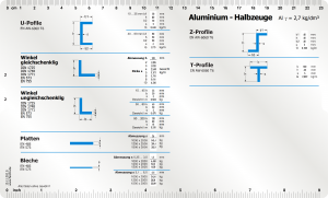 Aluminium Datenschieber Rückseite Datenschieber für die Gewichstermittlung von Aluminium Halbzeugen U-Profile, Winkel, Platten, Bleche, Z-Profile- T-Profile