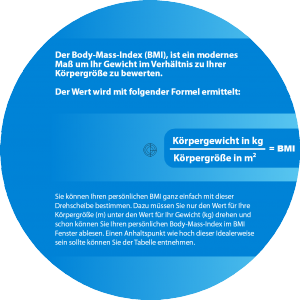 BMI Scheibe groß bis 170kg - Rückseite Rechenscheibe zur Ermittung des Body-Mass Index für Personen bis 170 kg Körpergewicht (Große Ausführung)