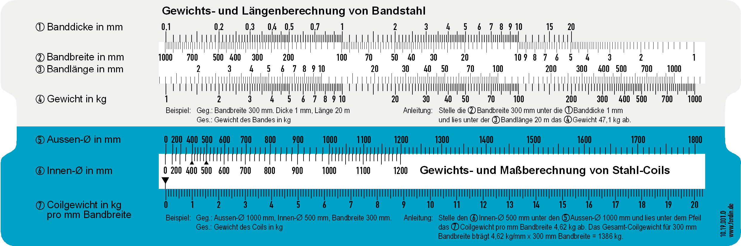 Bandstahl und Härtevergleich Schieber Vorderseite Gewichts- und Längenberechnung von Bandstahl und Stahlcoils